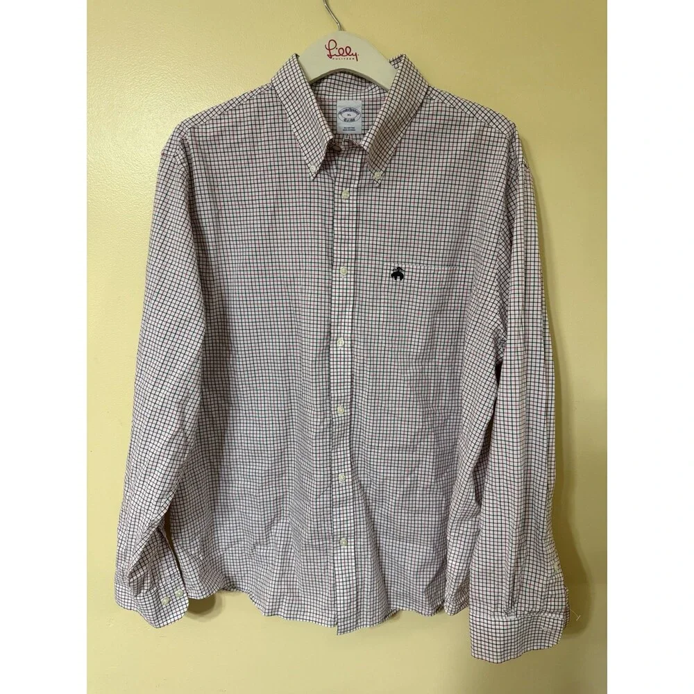 Brooks Brothers Men’s Button Down Dress Shirt Check Plaid Long Sleeve Cotton XL - Picture 1 of 9